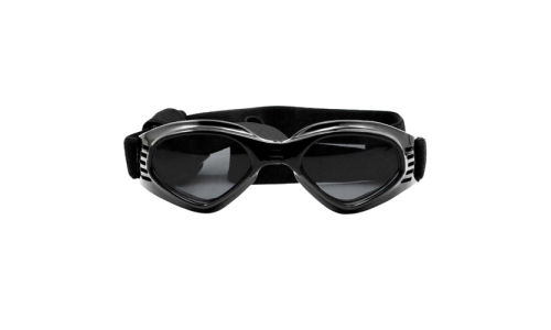 Gafas de sol negras para perros con protección UV, lentes oscuras para seguridad ocular y estilo. Ideales para exteriores.