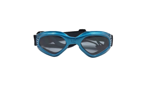 Gafas de sol azules para perros con protección UV, lentes oscuras para seguridad ocular y estilo. Ideales para exteriores.