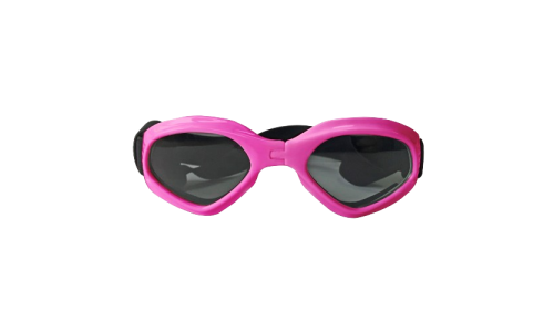 Gafas de sol rosas para perros con protección UV, lentes oscuras para seguridad ocular y estilo. Ideales para exteriores.