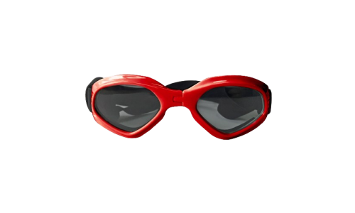 Gafas de sol rojas para perros con protección UV, lentes oscuras para seguridad ocular y estilo. Ideales para exteriores.