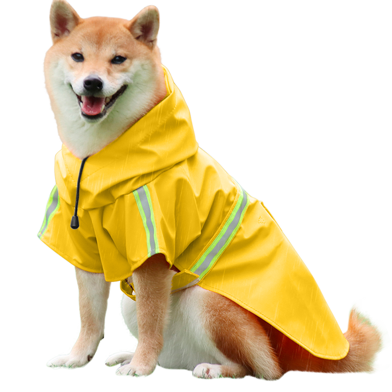 Impermeable para Perro con Franja Reflectante Shiba Inu con impermeable amarillo con tiras reflectantes, fácil de poner y quitar, ideal para paseos bajo la lluvia.
