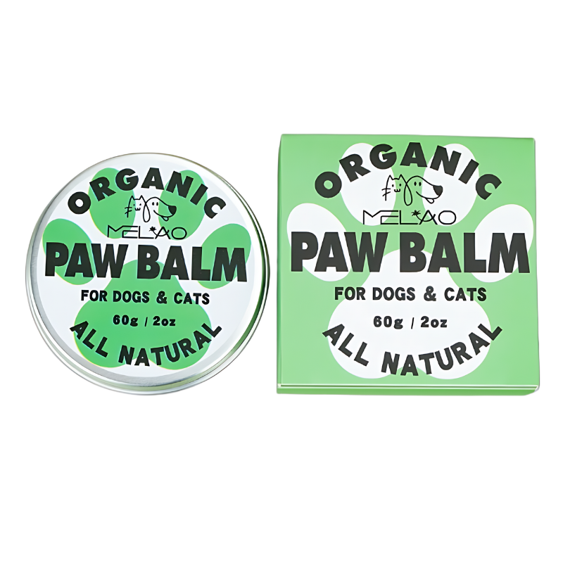 Bálsamo Orgánico para Patas de Perros y Gatos Lata verde y blanca con bálsamo orgánico y natural para patas de perros y gatos, 60g, para calmar y proteger.