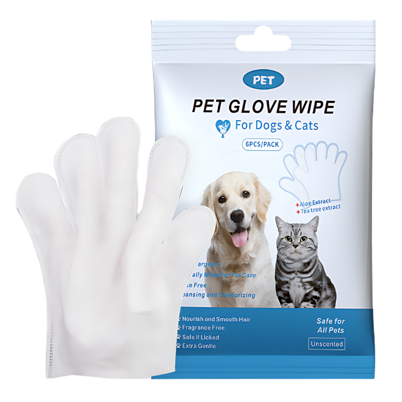 Toallitas Limpiadoras Hipoalergénicas para Perros y Gatos (6 ud./paquete) Paquete de toallitas hipoalergénicas para perros y gatos, 6 unidades, para limpieza suave y desodorización.