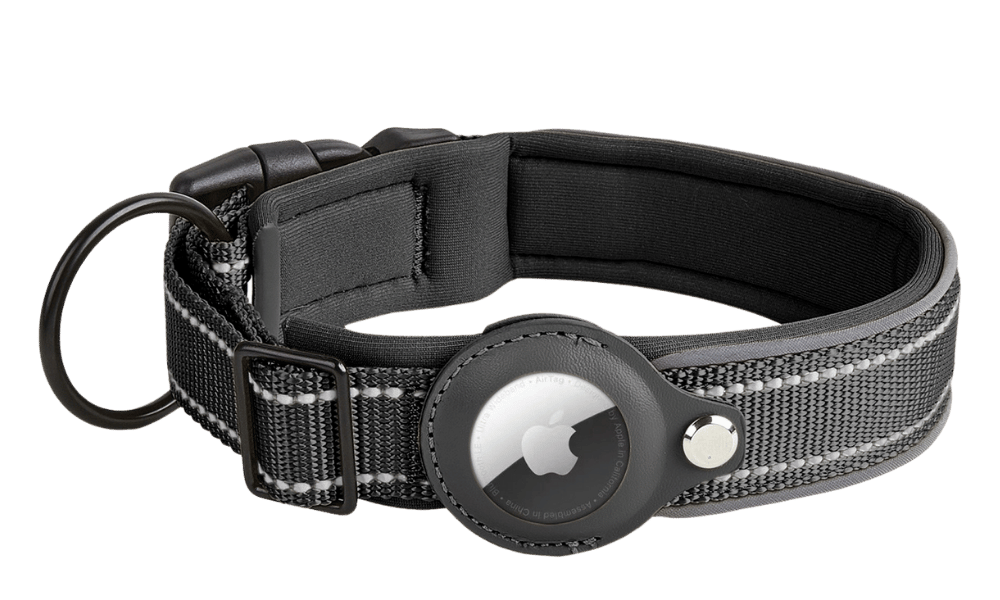 Collar para Perro con Soporte para Airtag Reflectante Collar reflectante negro con soporte para Airtag, ajustable, nylon ligero, para seguimiento y visibilidad del perro.