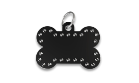 Chapa para Perro Grabada forma Hueso de Lujo Chapa para perros de lujo en forma de hueso negro, con brillantes y anilla, personalizable con el nombre grabado del perro.