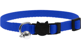 Collar Breakaway Nylon para Gato Collar ajustable azul para gatos, ligero, con hebilla de seguridad con diseño de gato y un pequeño cascabel plateado.