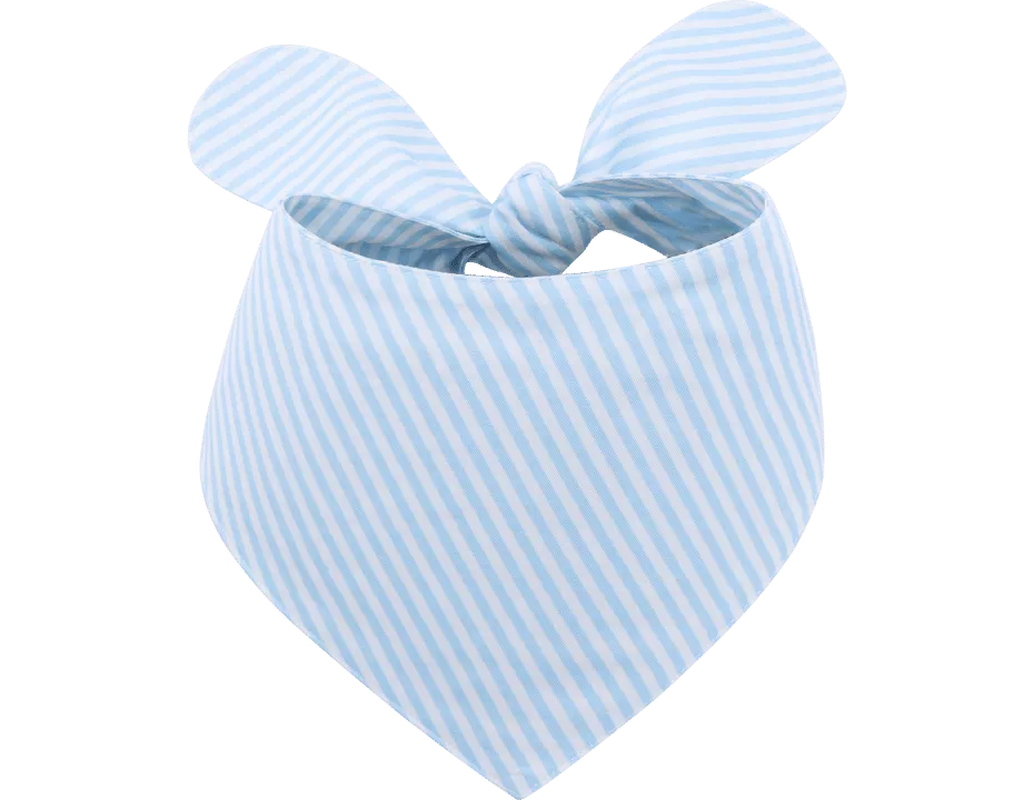 Elegante Bandana Personalizada para Perro con Nombre Bordado Bandana personalizada para perro a rayas azul y blanca con nudo, personalizable con nombre bordado.