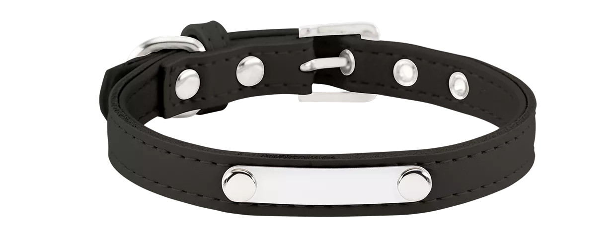 Collar para Perro Clásico con Grabado Collar negro clásico para perros con placa de identificación para grabar el nombre del perro, 10.6 - 13.4 pulgadas.
