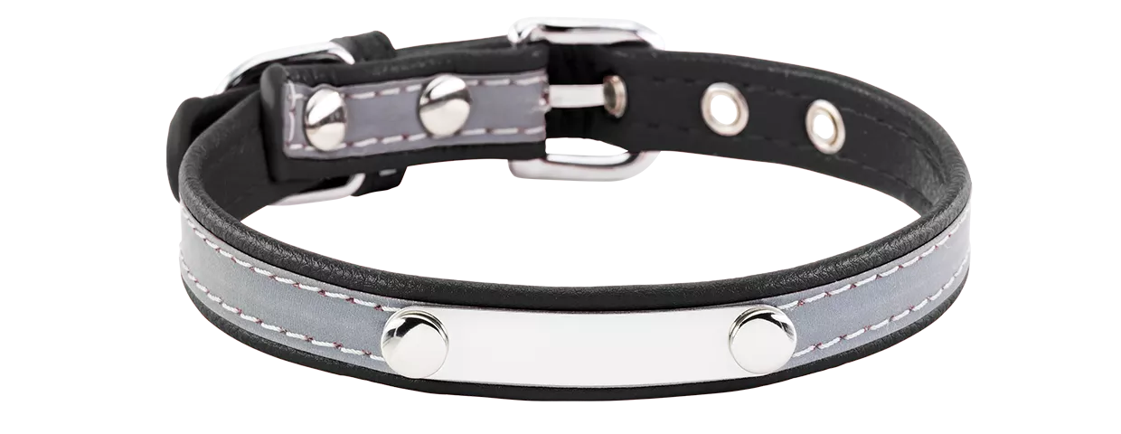 Collar Reflectante para Perro con Grabado Collar negro reflectante para perros con placa de identificación para grabar el nombre, 10.6 - 13.4 pulgadas de largo.