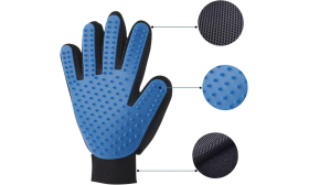 Guante de Aseo para Perro Guante azul para perros y gatos, con cinco dedos detallados y puntas de goma para un cepillado eficaz.