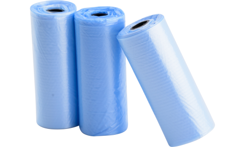 Tres rollos de 15 bolsas azules para perros, resistentes e impermeables, ideales para recoger desechos en paseos.