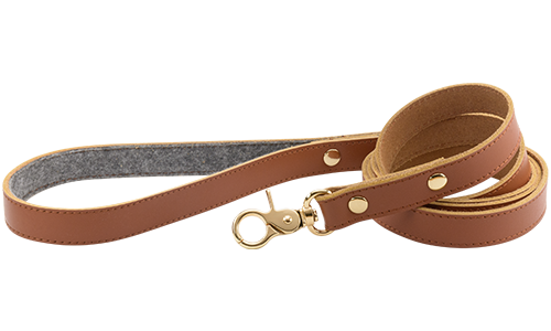 Correa de cuero marrón de alta calidad para perros, 120cm, con cierre dorado y remaches, diseño lujoso.