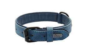 Collar para Perro Collar azul de terciopelo de lujo, 35-37cm de largo y 1.7cm de ancho, con hebilla metálica negra y anilla en D para sujeción.