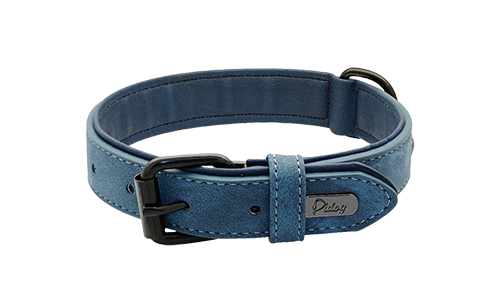 Collar para Perro Collar azul de terciopelo de lujo, 35-37cm de largo y 1.7cm de ancho, con hebilla metálica negra y anilla en D para sujeción.