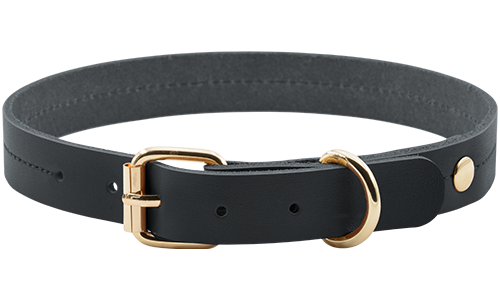 Collar de cuero negro de alta calidad para perros, 43-53cm x 3.2cm, con hebilla dorada y anilla resistente.