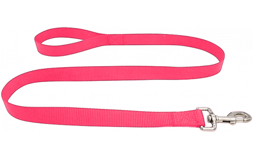 Correa rosa de nylon para perros, 120cm, resistente, fácil de limpiar y segura con cierre plateado.