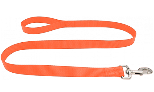 Correa naranja de nylon para perros, 120cm, resistente, fácil de limpiar y segura con cierre plateado.