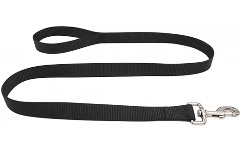 Correa negra de nylon para perros, 120cm, resistente, fácil de limpiar y segura con cierre plateado.